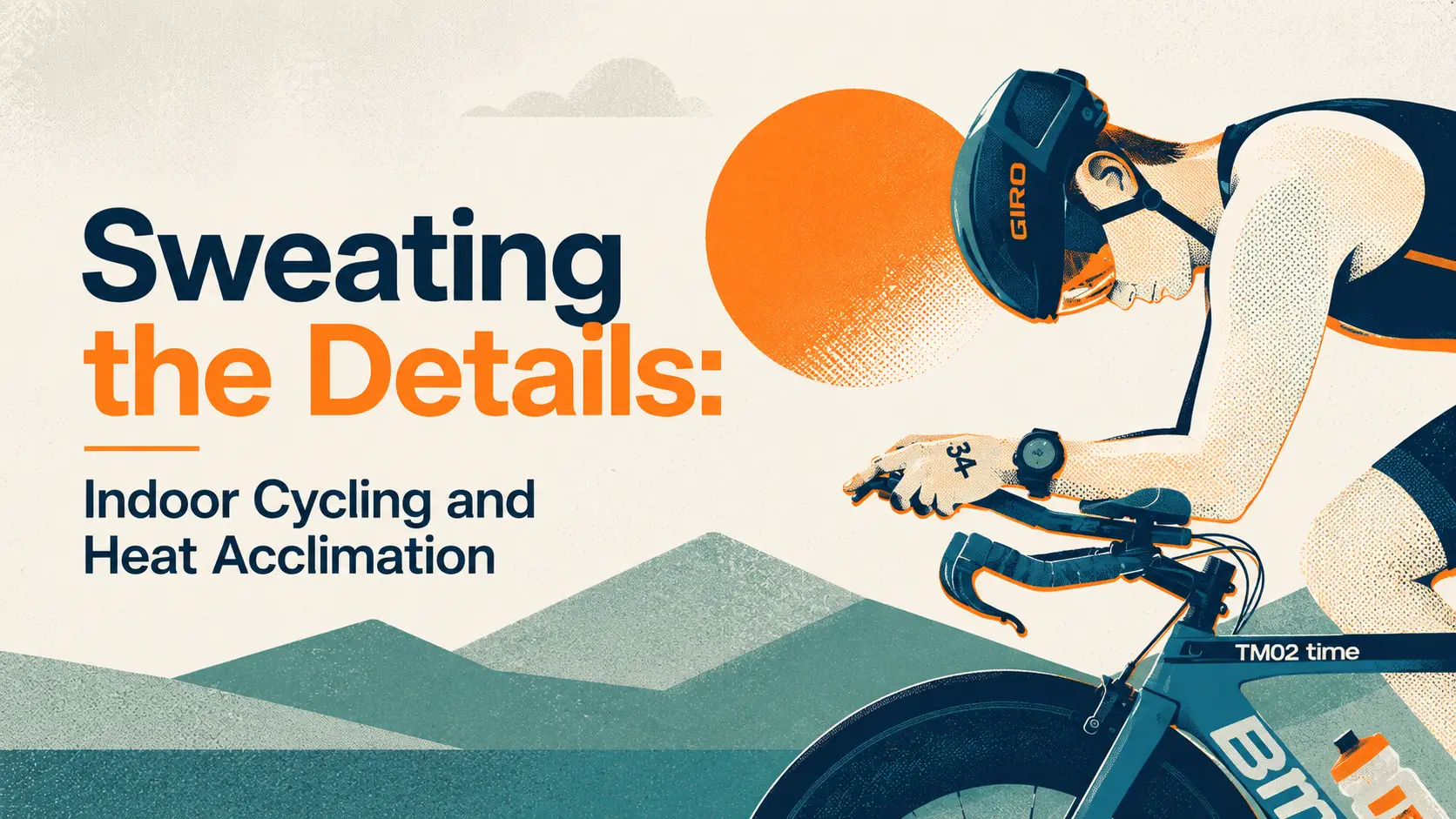 A cyclist sweating on his bike. Featured image for article on heat training.